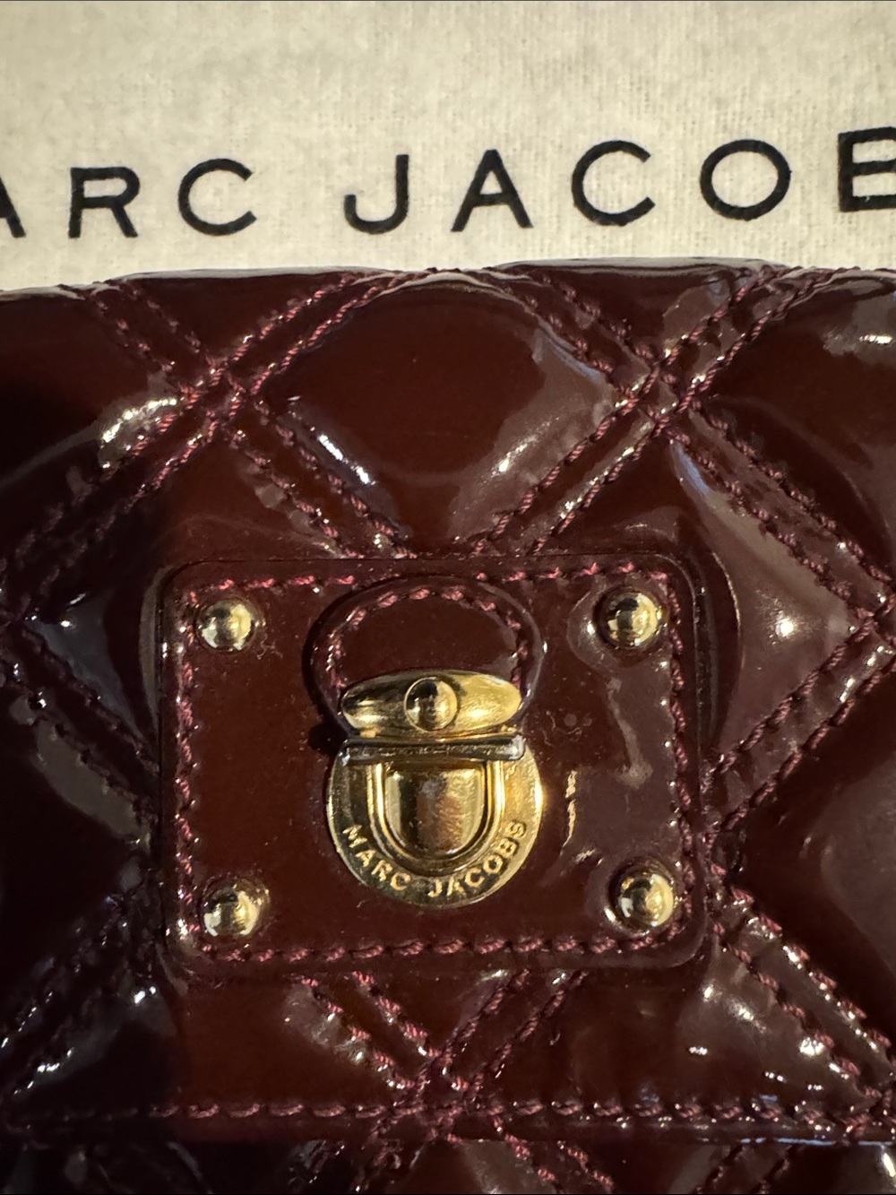 Marc Jacobs Quilted Patent Crossbody in Burgundy with Gold Hardware - Picture 2 of 6